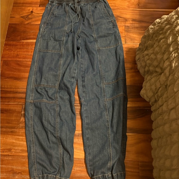 ME+EM Denim Jogger Pants M US 8 Elastic Waist Utility Tapered Jeans (1122) - Picture 3 of 12